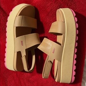 Reef Women's Water Vista Beige and Pink Platform Sandals
